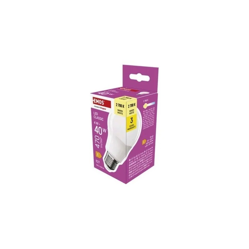 Žárovka LED 4W E27 A60 WW 470lm
